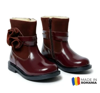 BOTINE HOKIDE FLOARE BORDO din piele naturală, îmblănite