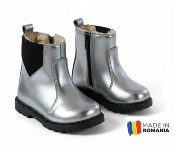 BOTINE IVIA ARGINTIU din piele naturală, îmblănite