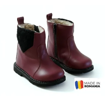 BOTINE IVIA BORDO din piele naturală, îmblănite
