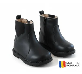 BOTINE IVIA NEGRU din piele naturală, îmblănite
