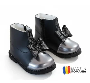 BOTINE IVIA FUNDIȚĂ NEGRU din piele naturală, îmblănite