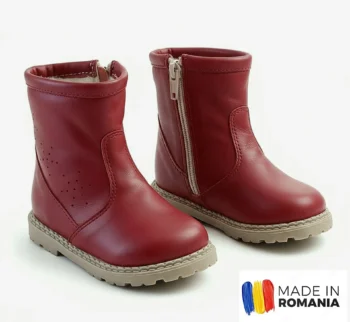 BOTINE IVIA ROȘU din piele naturală, îmblănite