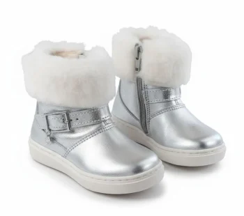 BOTINE MELANIA ARGINTIU din piele naturală, îmblănite