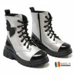 GHETE 616 FLUTURI ARGINTIU din piele naturală, îmblănite