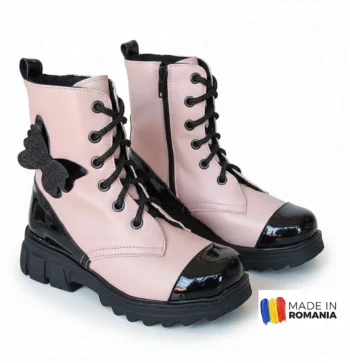 GHETE 616 ROZ - FLUTURE din piele naturală, îmblănite