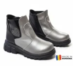 GHETE 1392 INIMĂ ARGINTIU din piele naturală, îmblănite