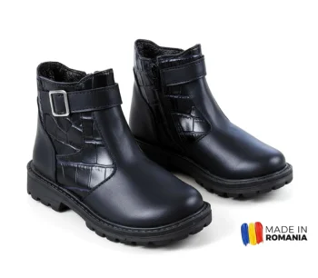 GHETE 1392 CROCO BLEUMARIN din piele naturală, îmblănite