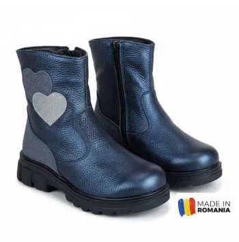 BOTINE 1360 2 INIMI BLEUMARIN din piele naturală, îmblănite