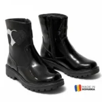 BOTINE 1360 INIMI NEGRU din piele naturală, îmblănite