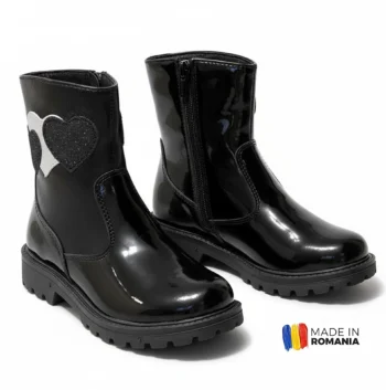BOTINE 1360 INIMI NEGRU din piele naturală, îmblănite
