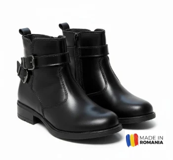 BOTINE HOKIDE NEGRU din piele naturală, ușor îmblănite