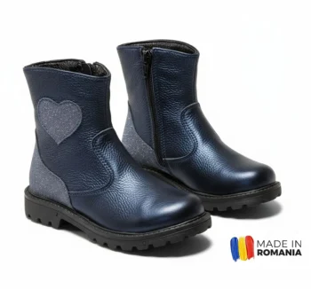 BOTINE 1360 INIMA BLEUMARIN din piele naturală, îmblănite