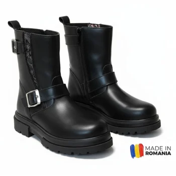 CIZME HOKIDE CATARAMA NEGRU din piele naturală, îmblănite