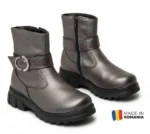BOTINE 1360 CATARAMA ARGINTIU din piele naturală, îmblănite
