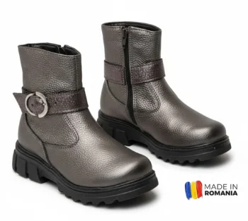 BOTINE 1360 CATARAMA ARGINTIU din piele naturală, îmblănite