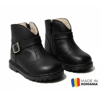 GHETE BBN NEGRU din piele naturală, îmblănite pt. PICIOR PUFOS