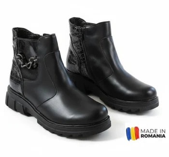BOTINE 1392 LANȚ NEGRU din piele naturală, îmblănite