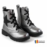 GHETE 616 STEA NEAGRA ARGINTIU din piele naturală, îmblănite