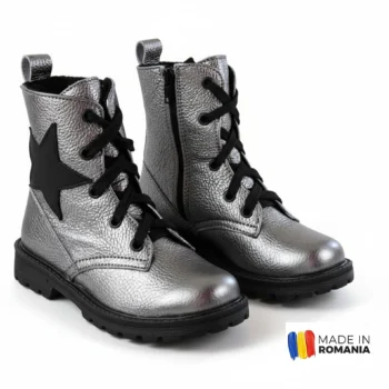 GHETE 616 STEA NEAGRA ARGINTIU din piele naturală, îmblănite
