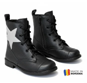 GHETE 616 STEA SILVER NEGRU din piele naturală, îmblănite