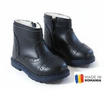 BOTINE BCC2 BLEUMARIN din piele naturală, îmblănite pt. PICIOR PUFOS