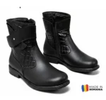 BOTINE 1360 SILVER NEGRU din piele naturală, îmblănite