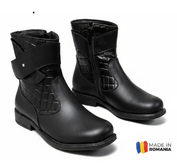 BOTINE 1360 SILVER NEGRU din piele naturală, îmblănite