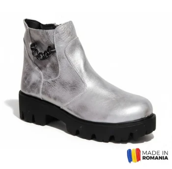 BOTINE 1360 LANȚ ARGINTIU din piele naturală, îmblănite