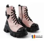 GHETE 616 FLUTURE ROZ din piele naturală, îmblănite