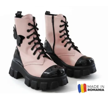 GHETE 616 FLUTURE ROZ din piele naturală, îmblănite