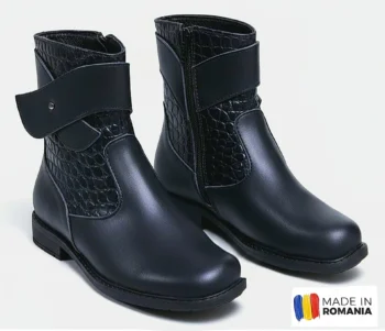 BOTINE 1360 CROCO SILVER BLEUMARIN din piele naturală, îmblănite