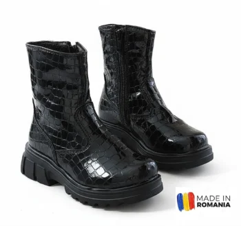 BOTINE 1360 CROCO NEGRU din piele naturală, îmblănite