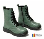 GHETE 616 CROCO VERDE din piele naturală, îmblănite