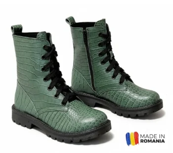 GHETE 616 CROCO VERDE din piele naturală, îmblănite