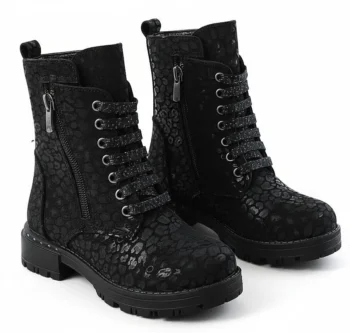 GHETE LEOPARD NEGRU din piele naturală
