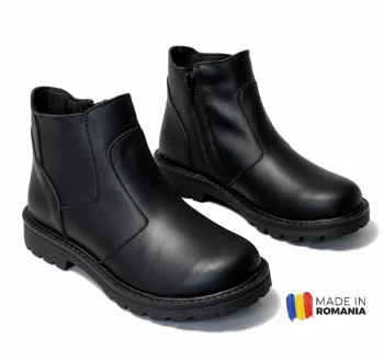 GHETE 1392 NEGRU din piele naturală, îmblănite