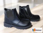 GHETE 1392 BLEUMARIN NEGRU din piele naturală, îmblănite