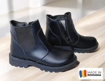GHETE 1392 BLEUMARIN NEGRU din piele naturală, îmblănite