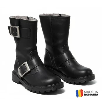 CIZME 742 NEGRU din piele naturală, îmblănite