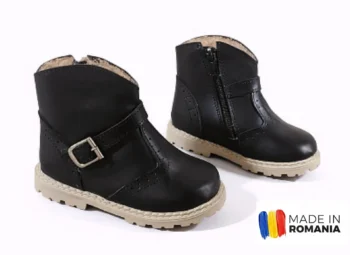 GHETE BBN NEGRU BEJ din piele naturală, îmblănite