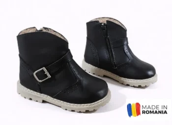 BOTINE BBN NEGRU BEJ din piele naturală, îmblănite