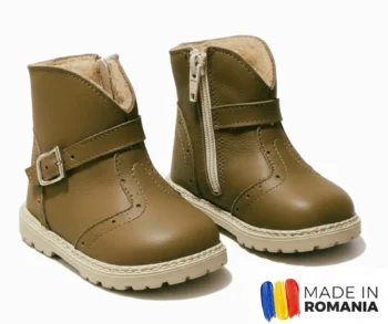 GHETE BBN KAKI din piele naturală, îmblănite pt. PICIOR PUFOS