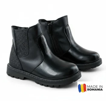 BOTINE 1397 NEGRU din piele naturală, îmblănite