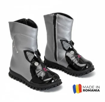 CIZMULIȚE PISICĂ ARGINTIU din piele naturală, îmblănite