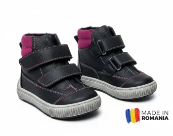 GHETE HOKIDE NEGRU - ROZ din piele naturală, îmblănite