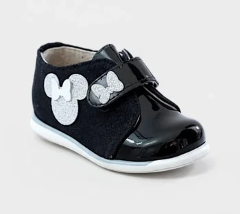 PANTOFI MINNIE lac negru , din PIELE NATURALA