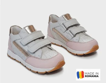 PANTOFI HUSI cu scai, roz-alb , din PIELE NATURALA
