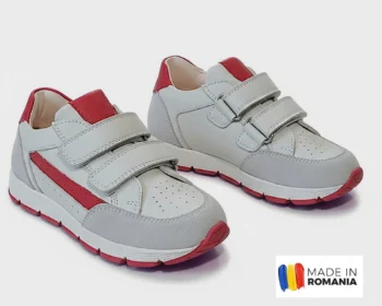 PANTOFI HUSI cu scai, alb-rosu , din PIELE NATURALA
