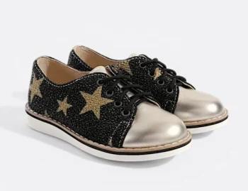 PANTOFI DIANA . şiret , negru-auriu, din PIELE NATURALA