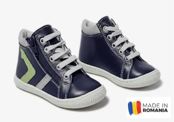 GHETE HOKIDE cu siret si fermoar , bleumarin , din PIELE NATURALA